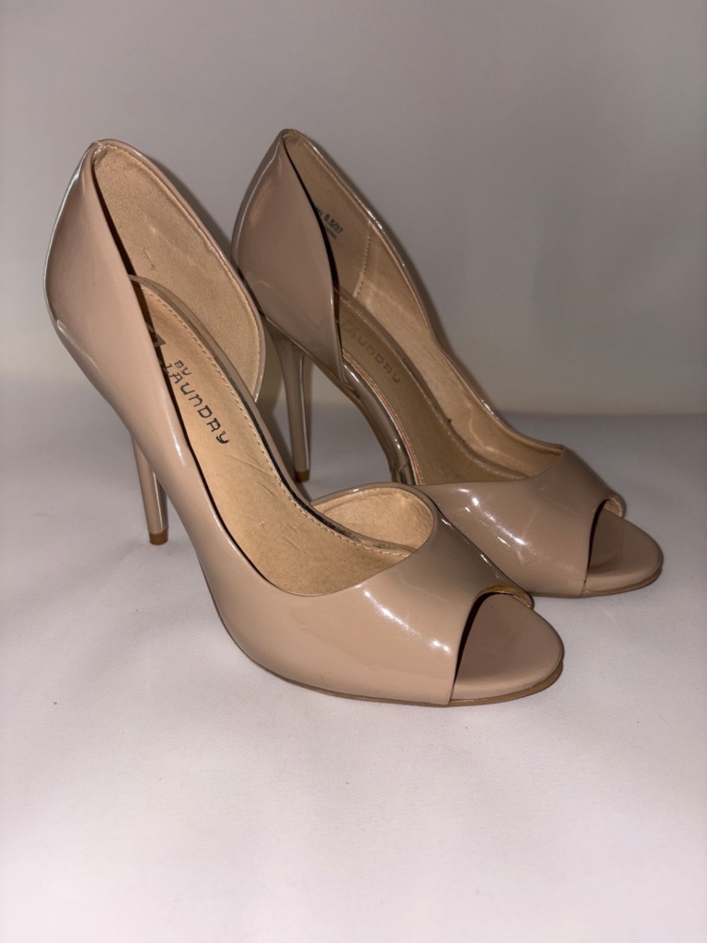 CL by Laundry D'Orsay Peep Toe Nude Patent Stiletto Heels‎ Size 6.5